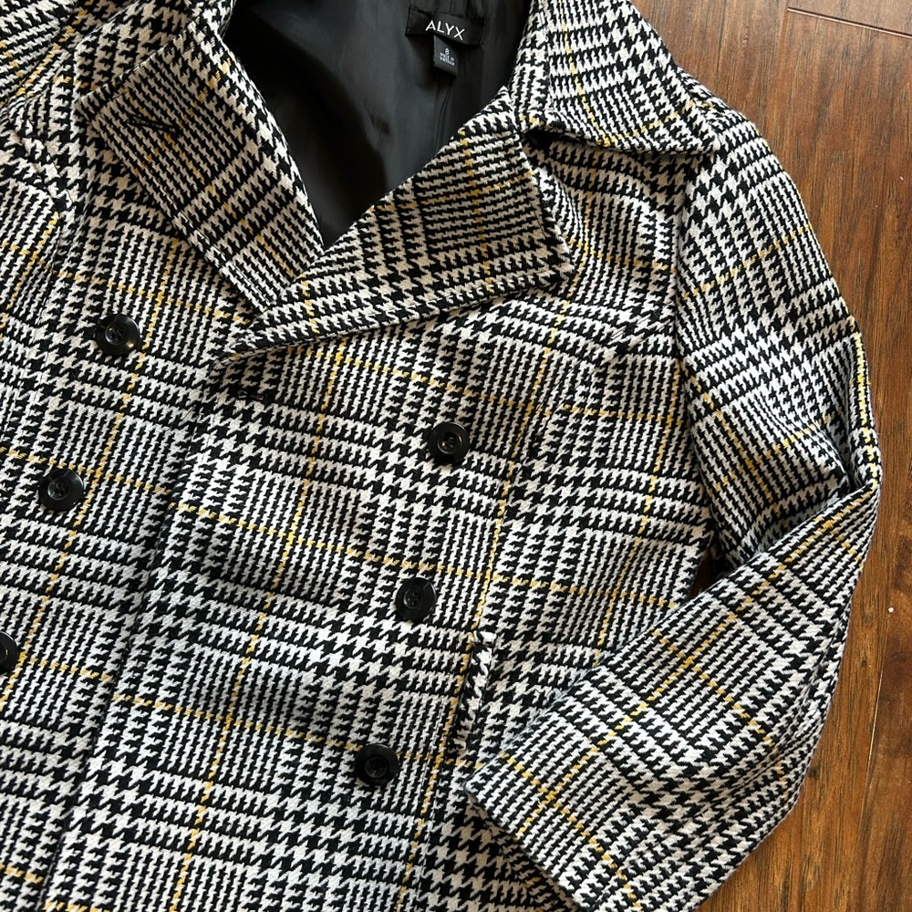 Women’s Black and White Plaid Peacoat Jacket - Picture 3 of 6